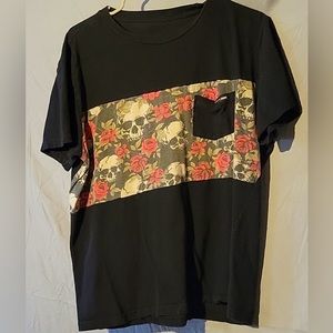 WXYZ Skull and Roses Vertical Block Graphic Print Short Sleeve T-Shirt.